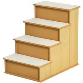 Pet Stairs, Small Pet Steps with Cushioned Removable Covering for Dogs and Cats Up To 22 lbs, Natural (Option: Natural Wood-640x460x110 mm)
