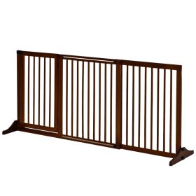 Freestanding Length Adjustable Wooden Pet Gate with Lockable Door 3 Panels, Brown (Option: Brown-1160x70x760 mm)
