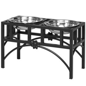 Double Stainless Steel Heavy Duty Dog Food Bowl Elevated Pet Feeding Station (Option: Black and Silver)