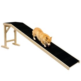 Dog Ramp for Bed, Pet Ramp for Dogs with Non-Slip Carpet and Top Platform, 74" x 16" x 25", Natural (Option: Natural Wood-880x520x185 mm)